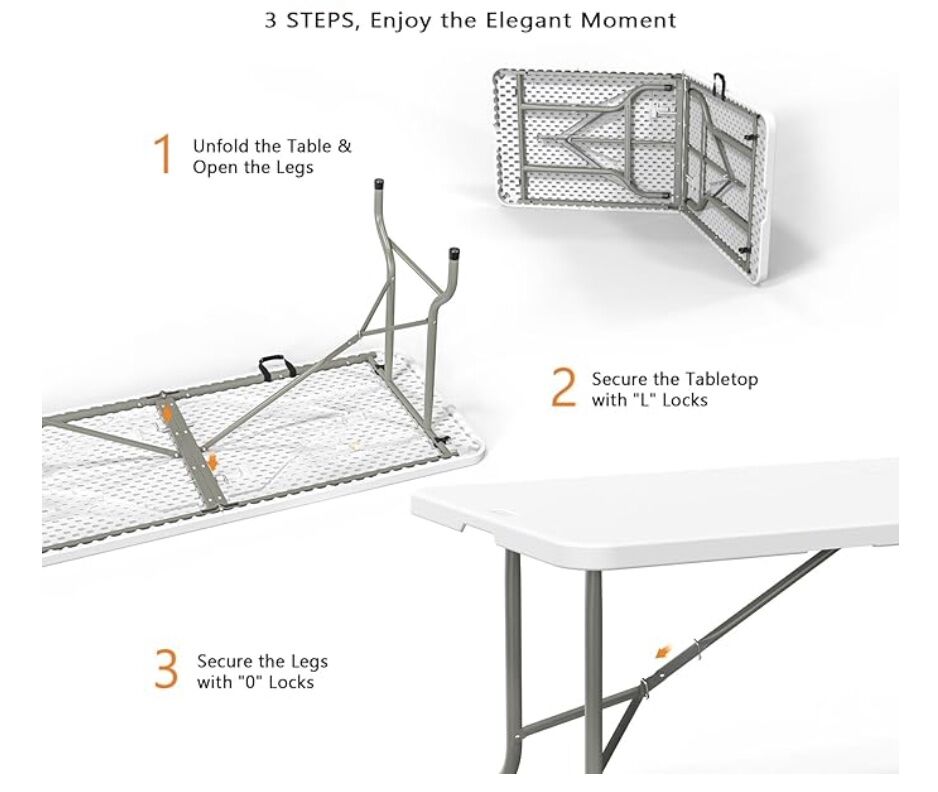 Plastic Folding Table 6 ft long (White)- Rental - Image 2